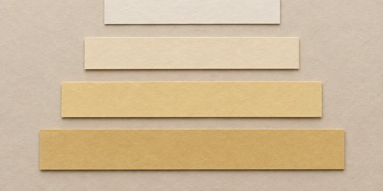 Quattro strisce di carta di larghezza crescente, dal crema al giallo